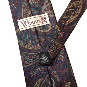 Vintage Windsor Men's Silk Neck Tie Paisley Jewel 80s‎ Dapper Business